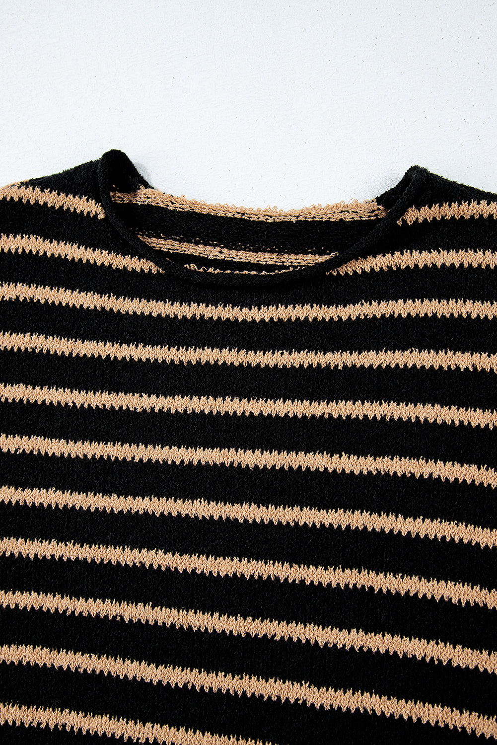 Black Stripe Drop Shoulder Round Neck Loose Sweater