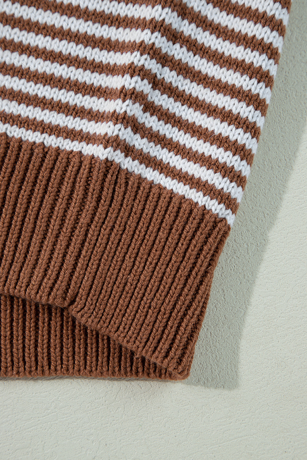 Brown Stripe Geometric Textured Drop Shoulder Sweater