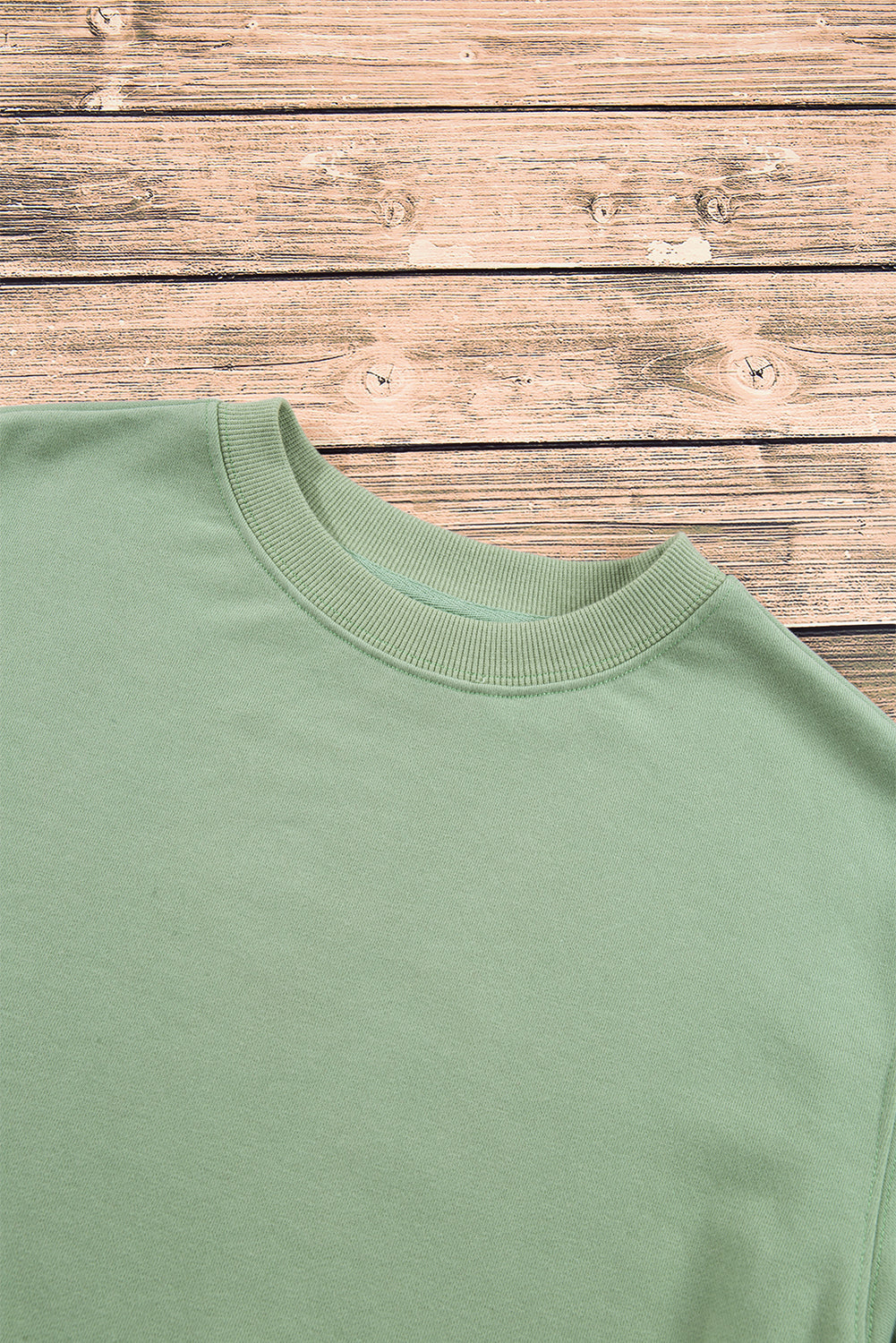 Smoke Green Plain Drop Shoulder Crewneck Pullover Sweatshirt