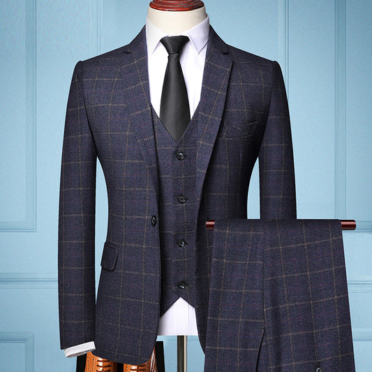 Refined Three-Piece Men's Suit Ensemble in Acetate Fiber Blend