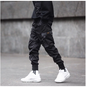 Men Black Hip Hop Cargo Pants Elastic Waist Jogger Trousers Sweatpants Pockets Full Length