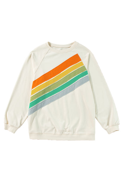 white Rainbow Raglan Sleeve Crew Neck Plus Size Sweatshirt