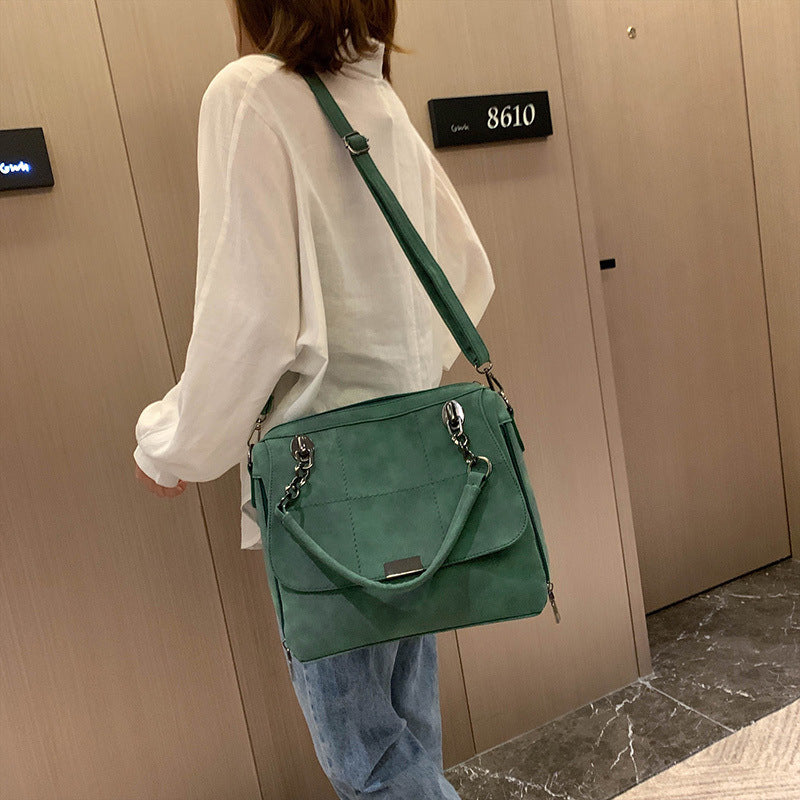 Chic Matte Women Scrub Shoulder Bag: Large Capacity Matcha Green PU Leather Lady Totes Boston Bag