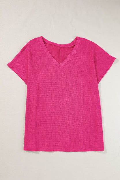 Bright Pink Textured V Neck Bubble Hem Plus Top