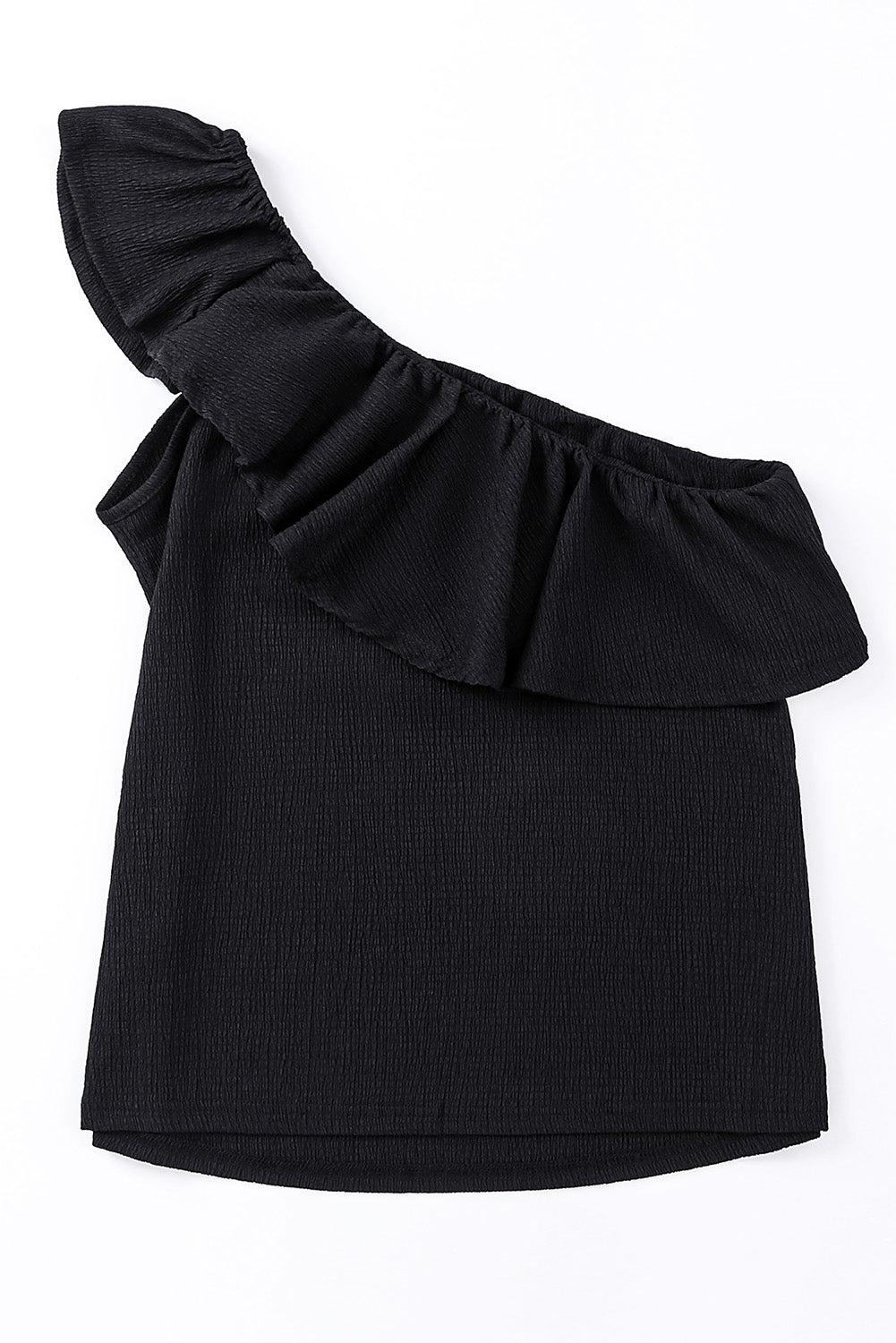 Black Ruffle One Shoulder Crinkle Tank