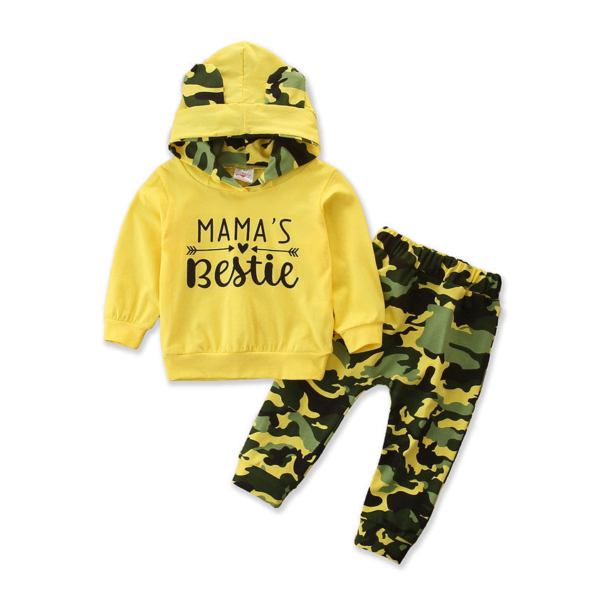 Girls Spring And Autumn Hooded Sweater Small Suit Ins Type Female Baby Camouflage 2 Piece Set