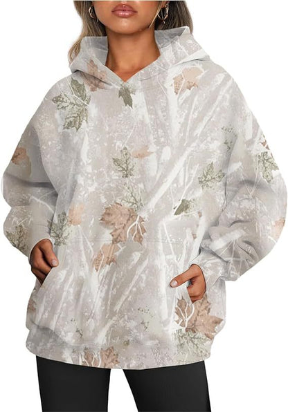 Women's Camouflage Hoodie Maple Leaf Print Oversized Sports Hoodie