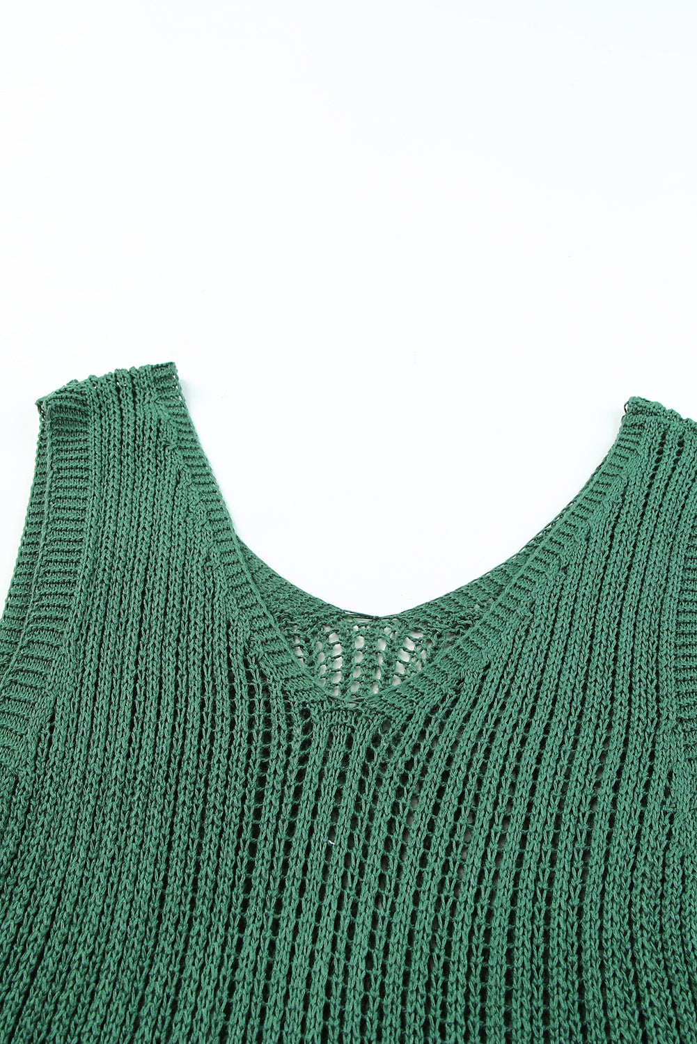 Green Hollowed Knit V Neck Tank Top