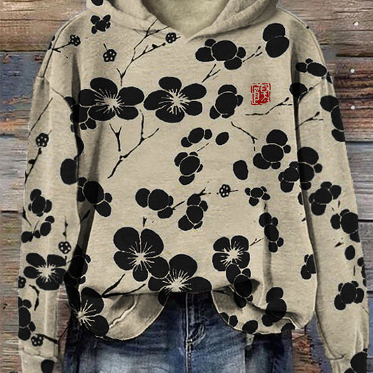 Autumn Plum Blossom Hooded Super Plus Size Loose-fitting Casual Pullover