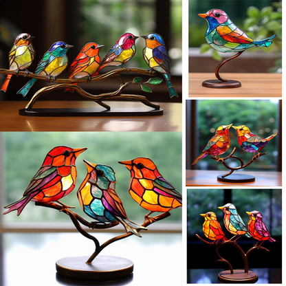 Stained Birds On Branch Desktop Ornaments For Bird Lover Home Decor Desk Decor For Bedroom Living Room And Office