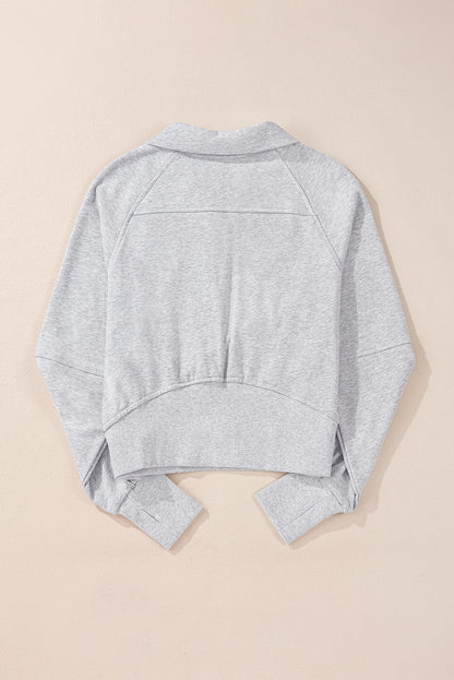 Light Grey Quarter Zip Stand Neck Kangaroo Pocket Sweatshirt