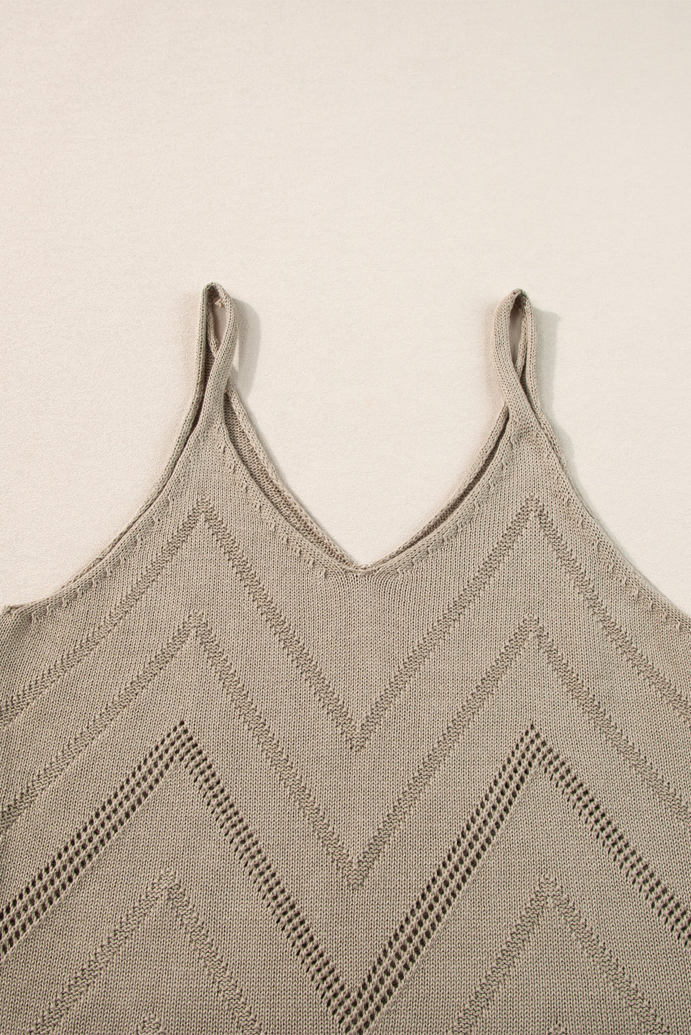 Parchment Chevron Pointelle Knit Spaghetti Straps Sweater Vest