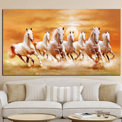 Seven Animals White Horse Canvas Painting