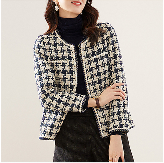 Stylish Houndstooth Small Fragrance Jacket for Women