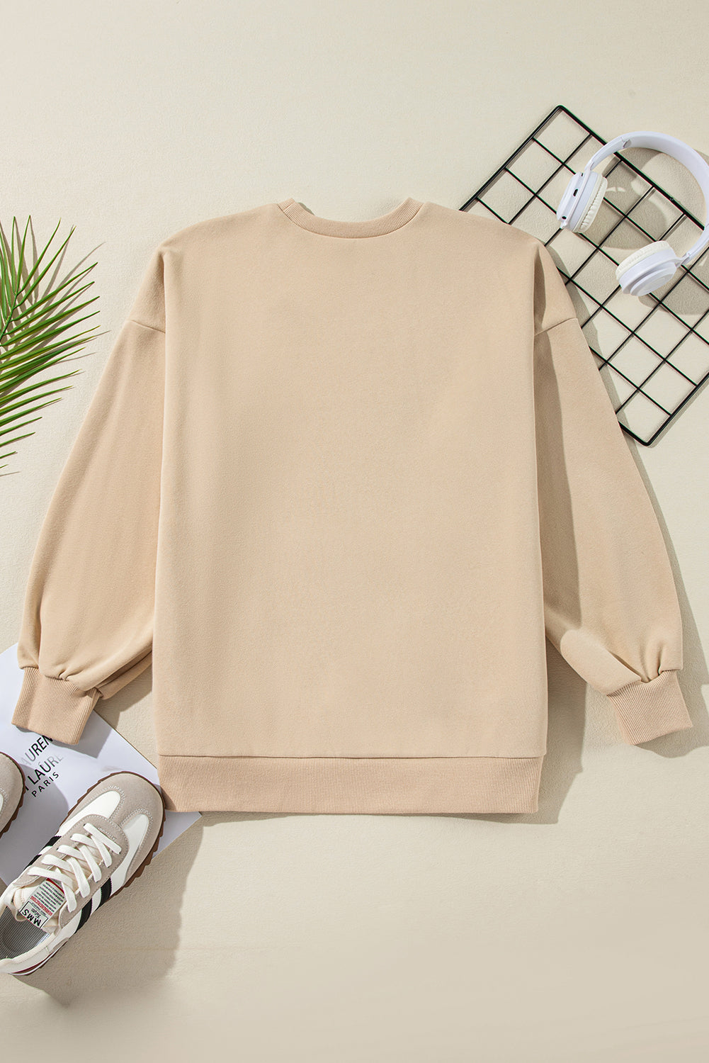 Apricot Solid Fleece Lined Drop Shoulder High Low Sweatshirt