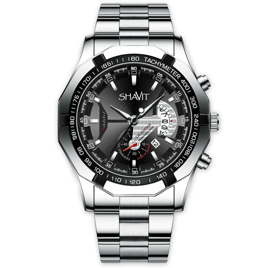 Silver Men's Stainless Steel Quartz Watch - Classic Business Wristwatch