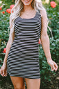 Black Stripe Ribbed Knit Sleeveless Mini Dress