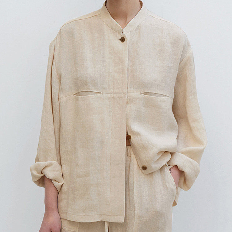 Artistic Retro Pure Linen Shirt: Versatile Autumn Women's Clothing