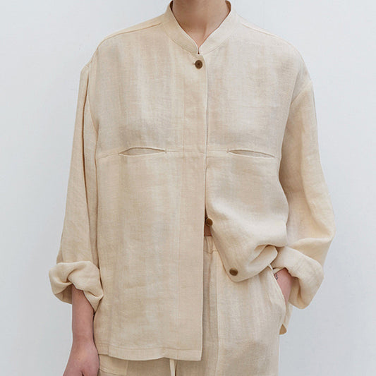 Artistic Retro Pure Linen Shirt: Versatile Autumn Women's Clothing