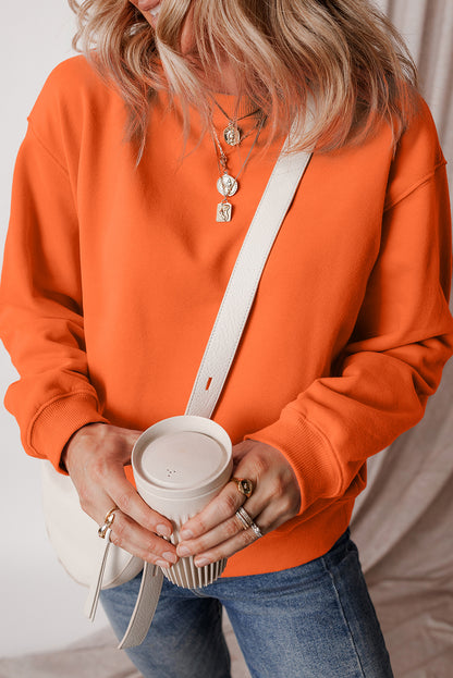 Russet Orange Solid Fleece Lined Drop Shoulder Terry Sweatshirt