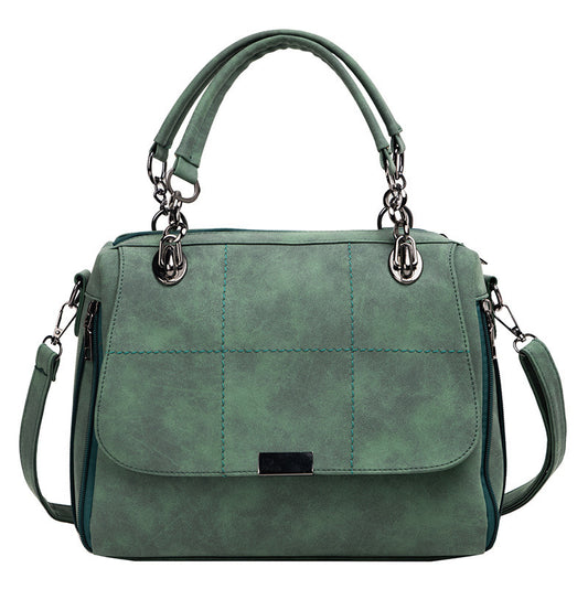 Chic Matte Women Scrub Shoulder Bag: Large Capacity Matcha Green PU Leather Lady Totes Boston Bag