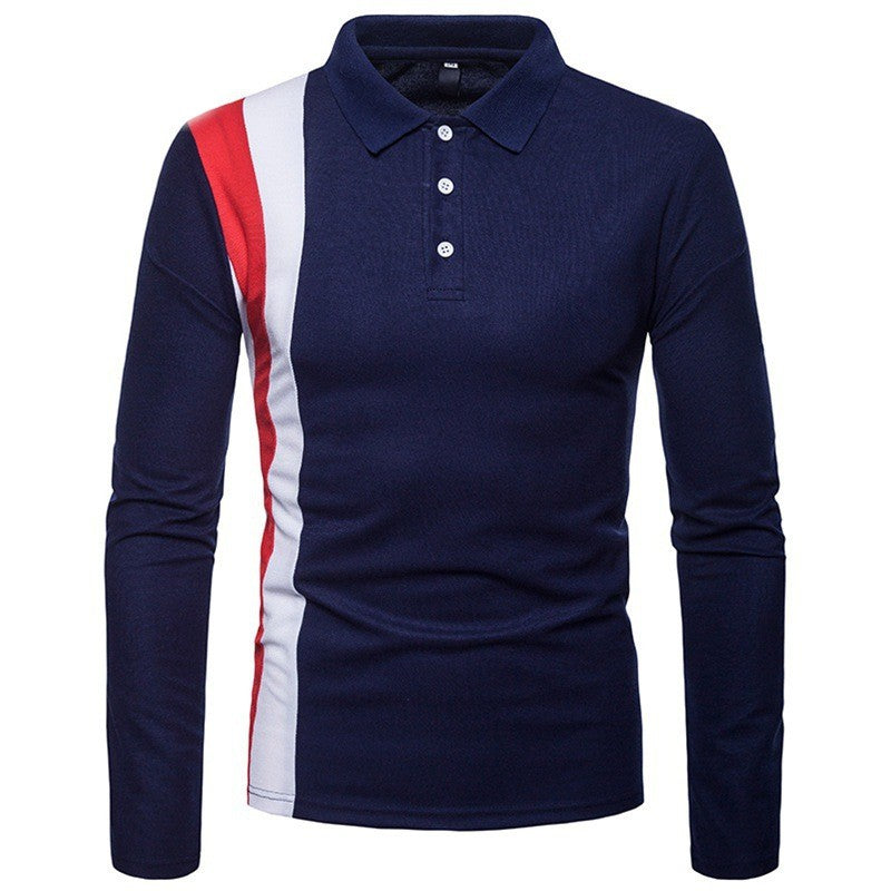 Stylish Tri-Color Stitching Lapel Men's Long Sleeve Shirt