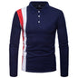 Stylish Tri-Color Stitching Lapel Men's Long Sleeve Shirt