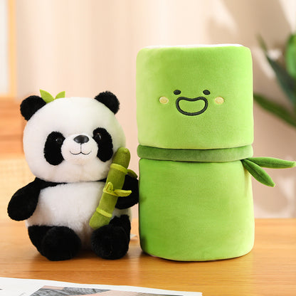 Simulated Bamboo Tube Flower Panda Pillow