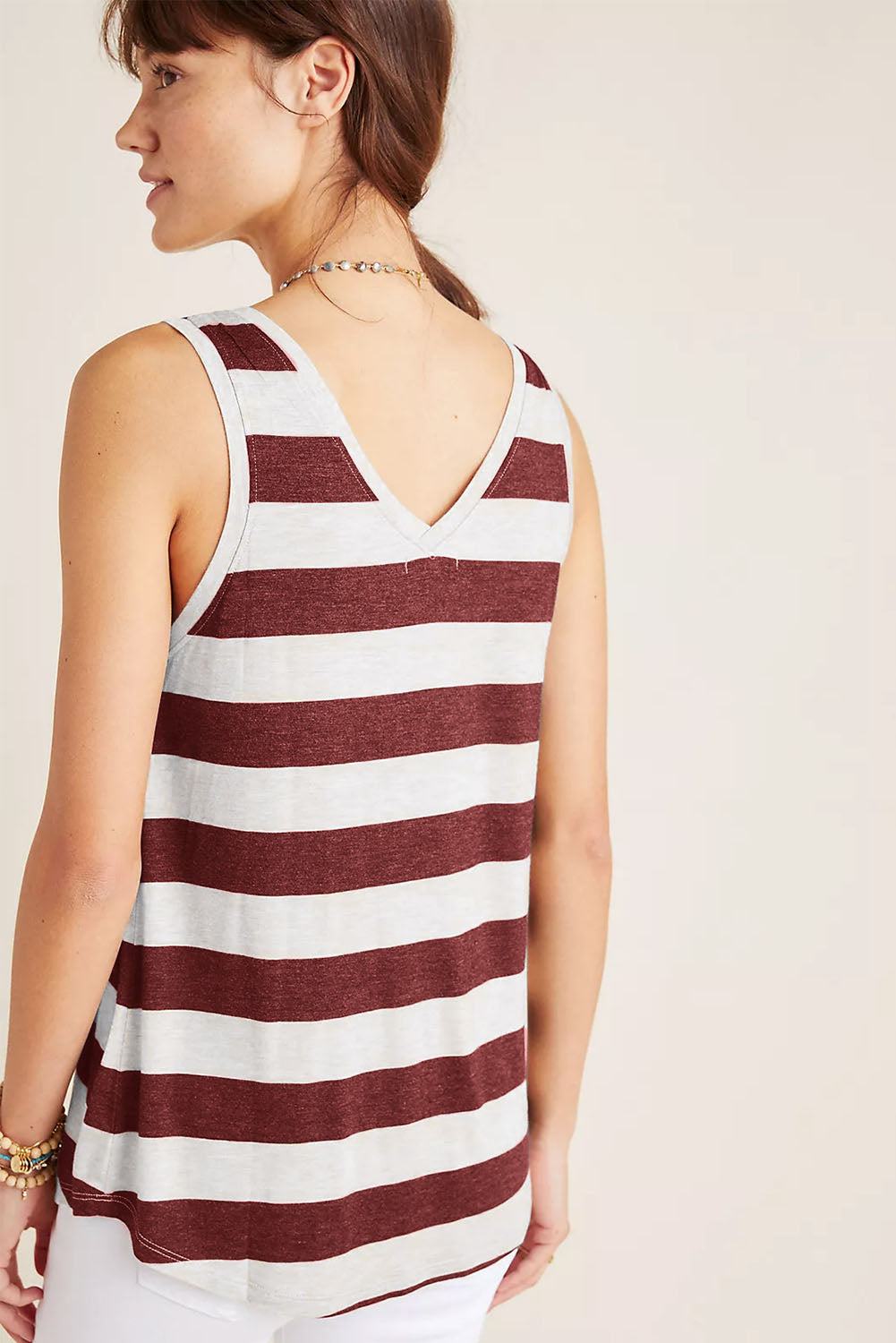 Red Striped V Neck Tank Top