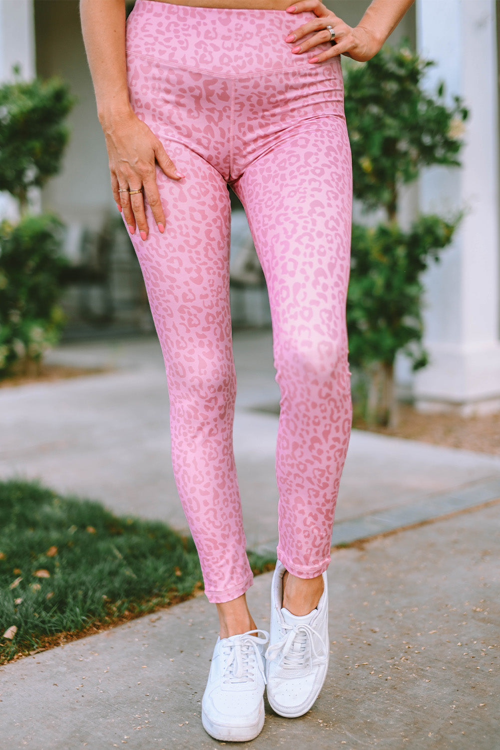 Pink Leopard Print  Ankle-length High Waist Leggings