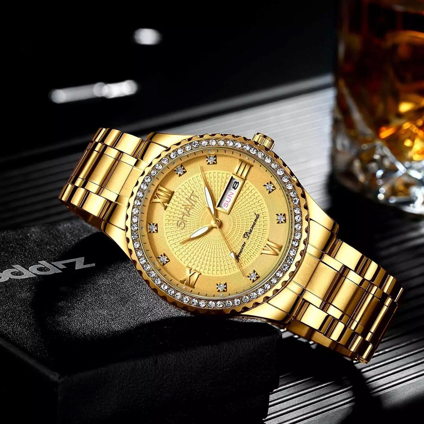 Men's Gold Stainless Steel Quartz Watch - Classic Business Wristwatch