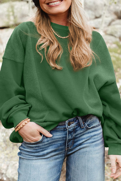 Blackish Green Loose Patchwork Crewneck Plus Size Sweatshirt