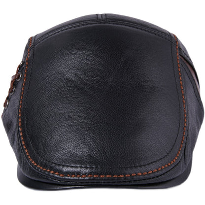 Men's Cowhide Beret Leather Hat - Classic Peak Cap Style