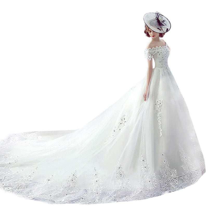 Wedding Dress Bride One-Shoulder Trailing French Veil Hepburn Female