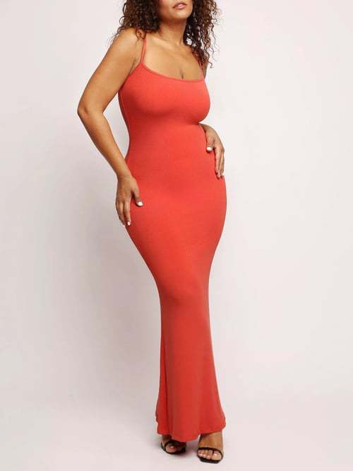 Round Neck Sleeved Slim Fitting Long Dress