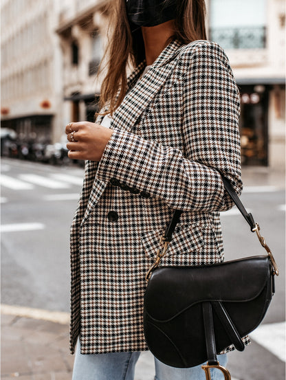 Elegant Women's Winter Plaid Long Suit Jacket