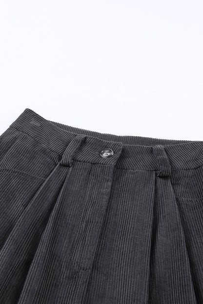 Gray Corduroy High Waist Straight Leg Pants