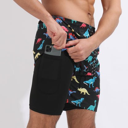 Gradient Printed Beach Shorts Double Layer Casual Sport Shorts