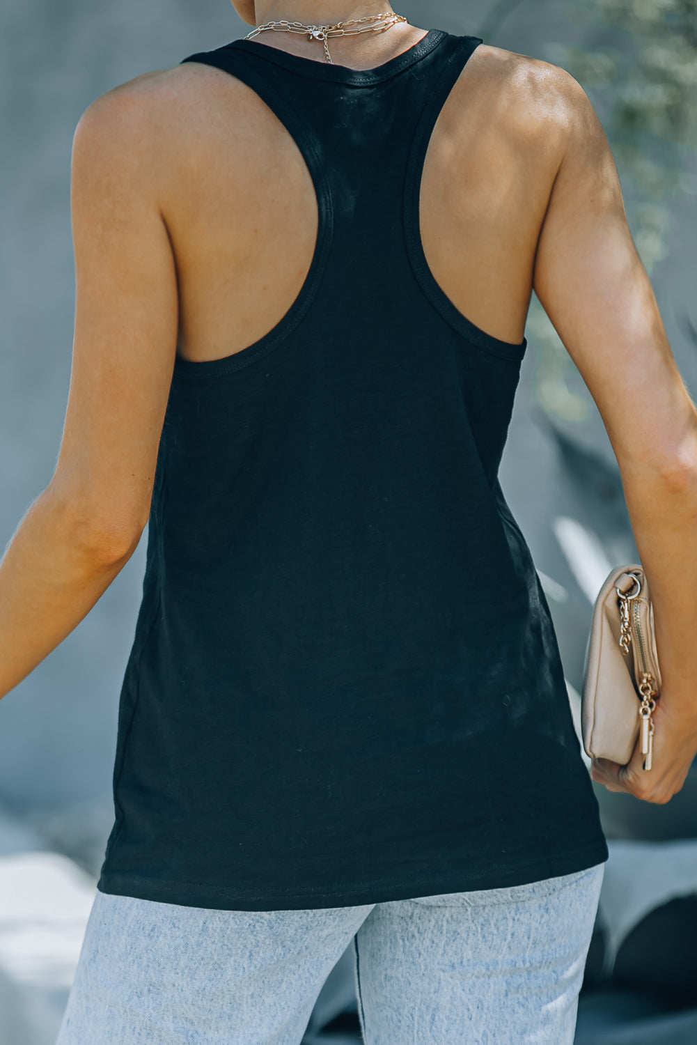 Black Scoop Neck Basic Solid Tank Top