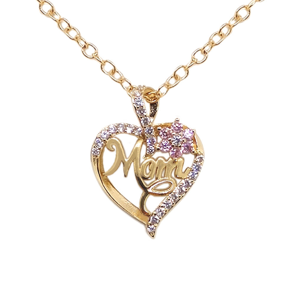 1 piece fashion mama heart shape alloy plating rhinestones women's pendant necklace