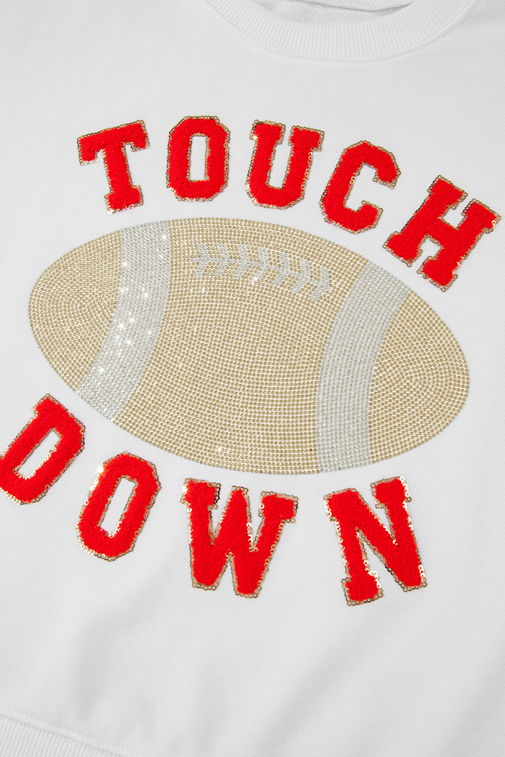 White TOUCH DOWN Football Graphic Pullover Sweatshirt