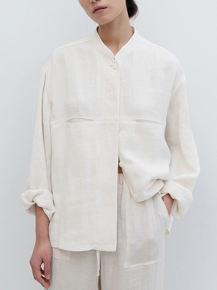 Artistic Retro Pure Linen Shirt: Versatile Autumn Women's Clothing