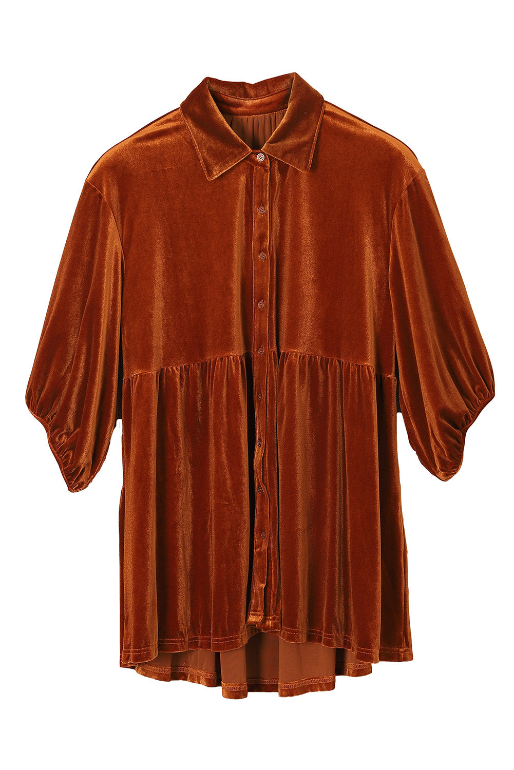 Chestnut 3/4 Sleeve Tunic Babydoll Velvet Shirt