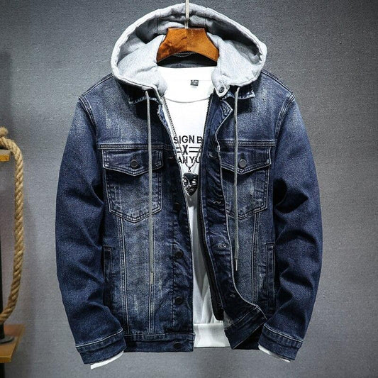 Stylish Casual Lapel Denim Jacket for Men - Thicker Hooded Slim Fi