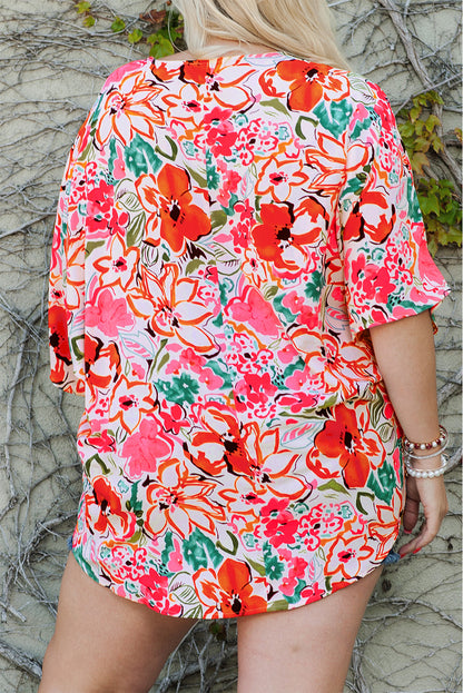 Rose Plus Size Floral Print Kimono Sleeve Shirt