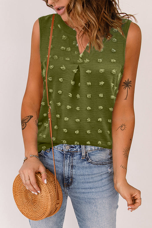 Green Swiss Dot Notched V Neck Tank Top