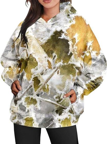 Women's Camouflage Hoodie Maple Leaf Print Oversized Sports Hoodie