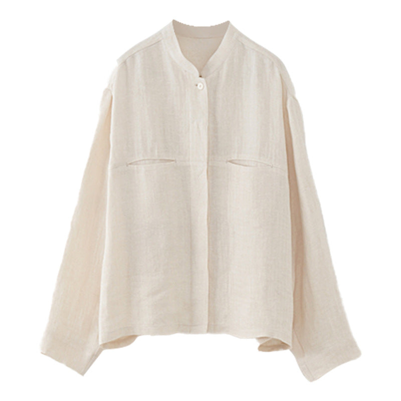 Artistic Retro Pure Linen Shirt: Versatile Autumn Women's Clothing