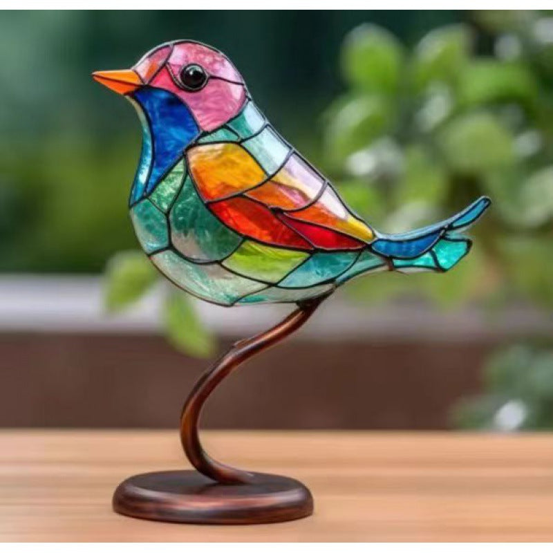 Stained Birds On Branch Desktop Ornaments For Bird Lover Home Decor Desk Decor For Bedroom Living Room And Office