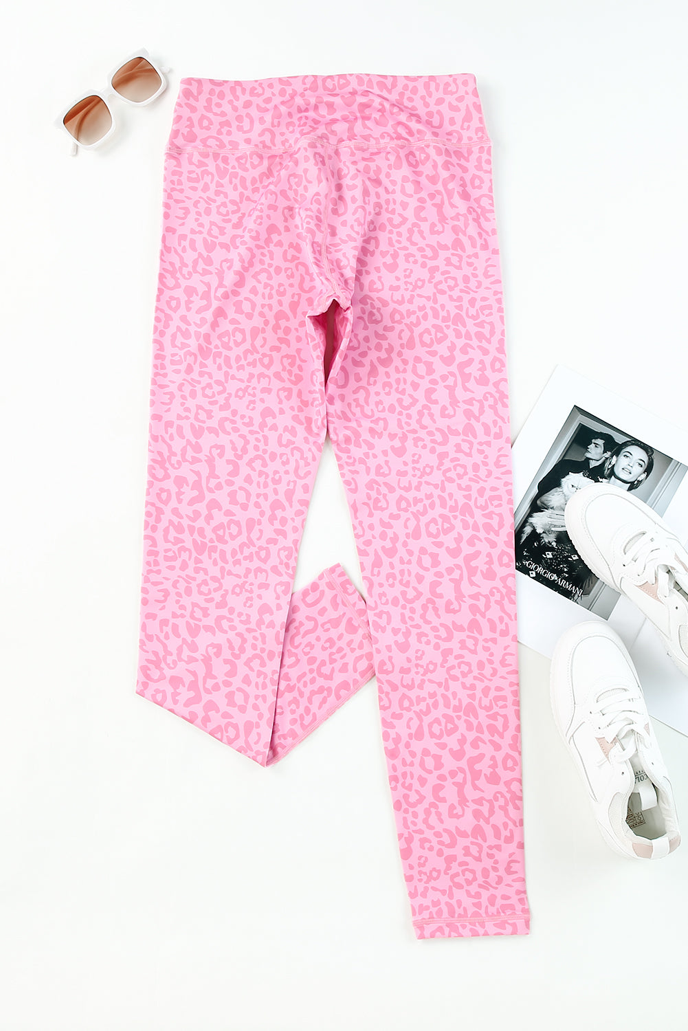 Pink Leopard Print  Ankle-length High Waist Leggings